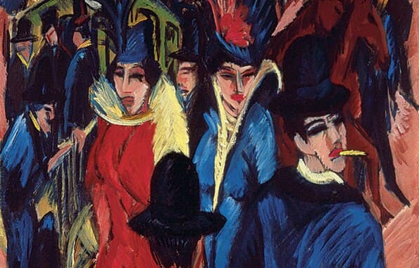 Segment from Street, Berlin by Ernst Ludwig Kirchner, 1914. Original is displayed at the New Gallery, New York